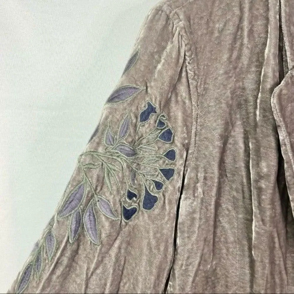 J. Jill Vintage Y2K Brown Crushed Velvet Floral Embroidered Blazer 10 - Picture 5 of 6